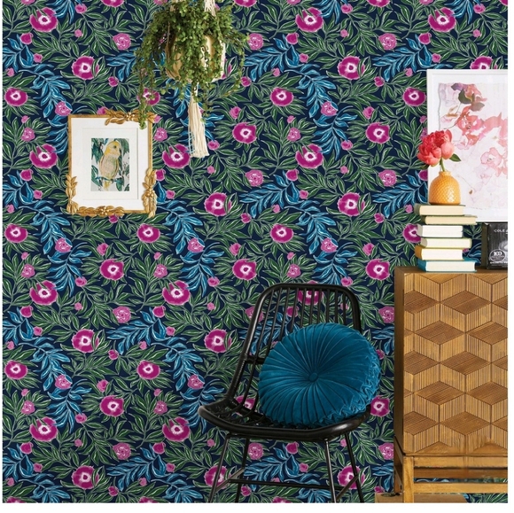 Opalhouse Marker Floral Peel & Stick Wallpaper Blue - Picture 1 of 8